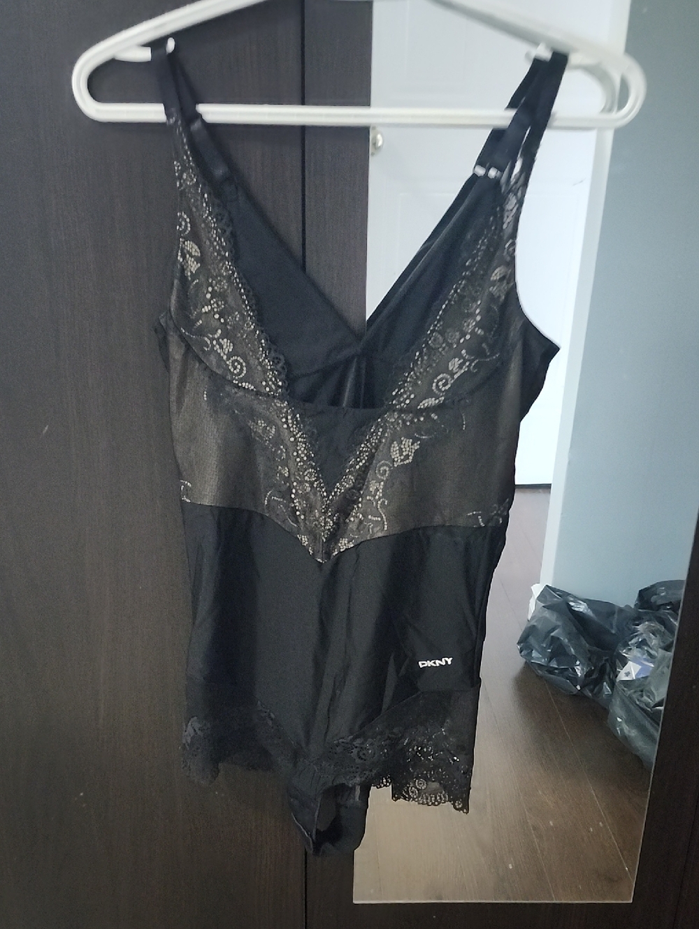 DKNY Black Lace Bodyshaper, Shapewear, Wear Your Own Bra Style Size XL